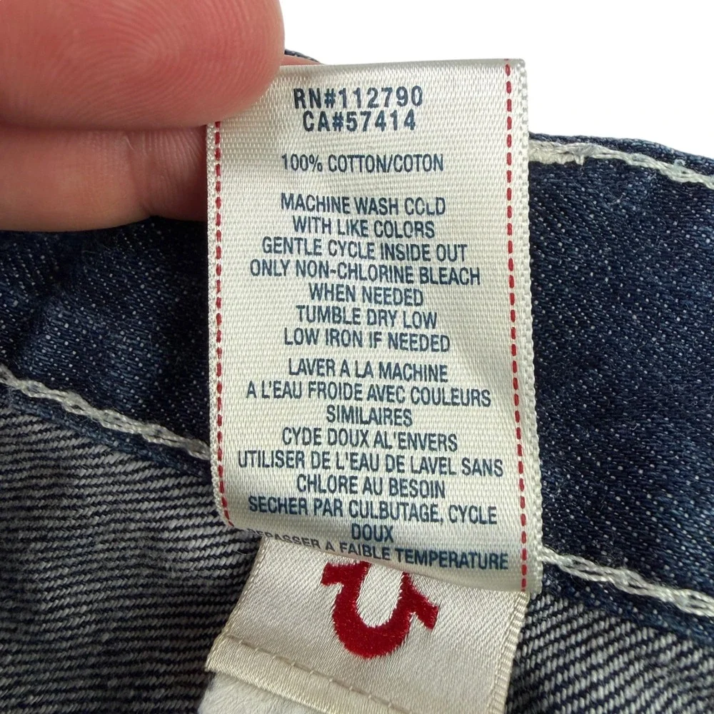 True Religion Section Straight Dark Wash Jeans White Contrast Stitch Mens 42 USA
